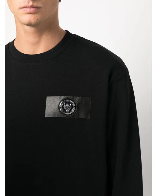 Philipp Plein Black Logo-Patch Cotton Sweatshirt for men