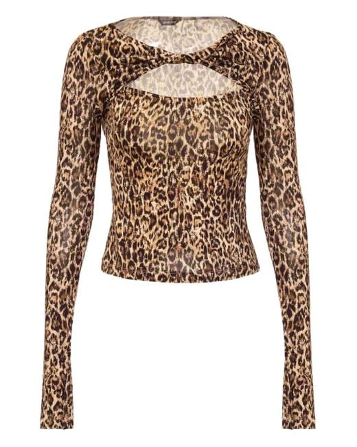 Just Cavalli White Leopard-Print Twist-Detail Top