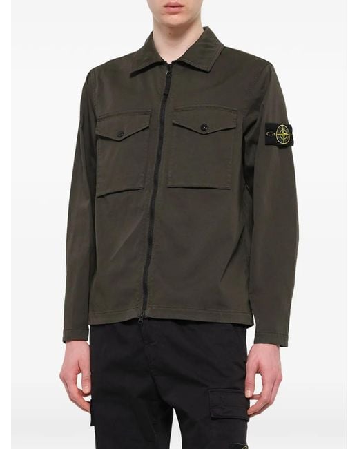 Stone Island Brown Stretch Organic Cotton Satin Shirt for men