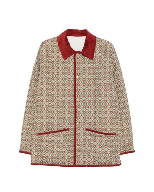 Drole de Monsieur Brown Geometric-Print Corduroy-Collar Jacket for men