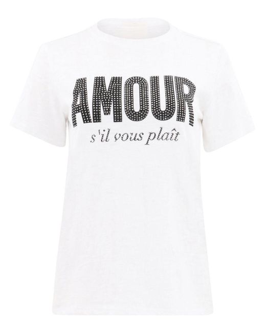 T-shirt con strass Amour di Cinq À Sept in White