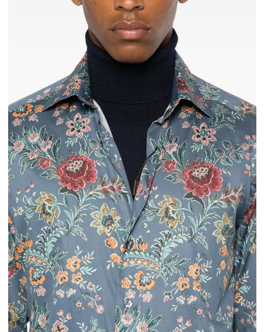 Etro Blue Floral-Print Shirt for men
