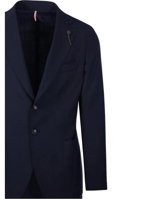 Santaniello Blue Pleated-Detail Buttoned Suit for men