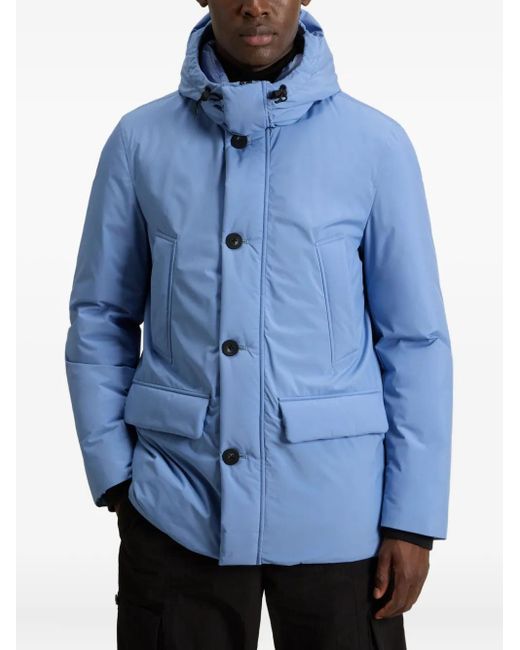 Woolrich Blue Hooded Button-Fastening Padded Jacket for men