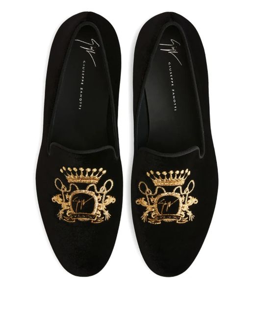 Giuseppe Zanotti Black Terence Embroidered Loafers for men