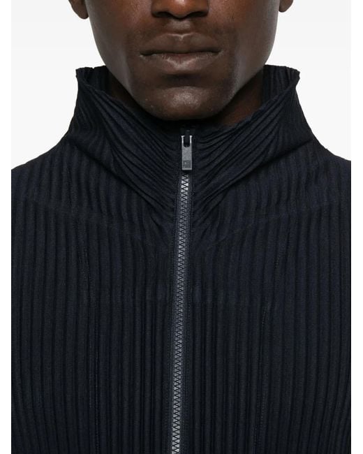 Homme Plissé Issey Miyake Blue Pleated Zip-Front Shirt Jacket for men
