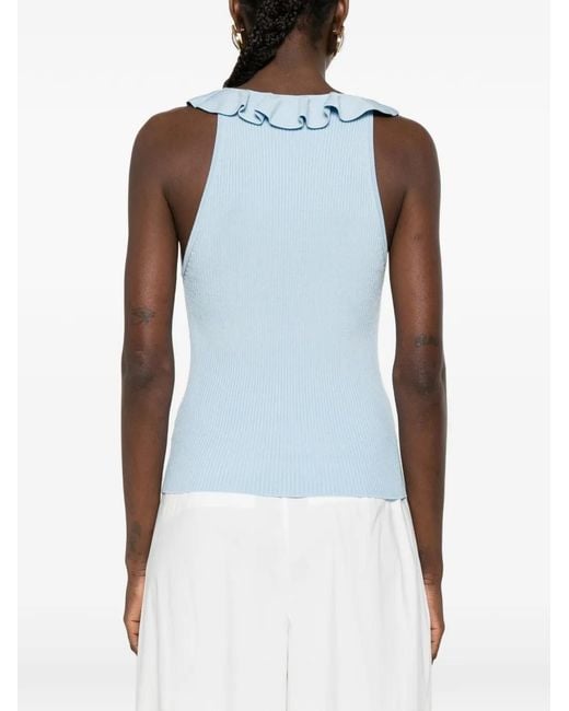 Alice + Olivia Blue Ruffled Tank Top