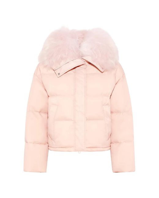 Yves Salomon Pink Shearling-Trim Down Jacket