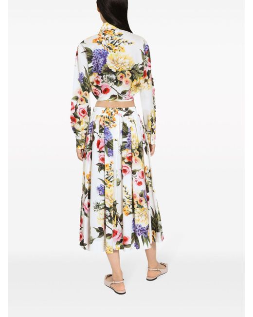 Camicia crop a fiori di Dolce & Gabbana in Natural