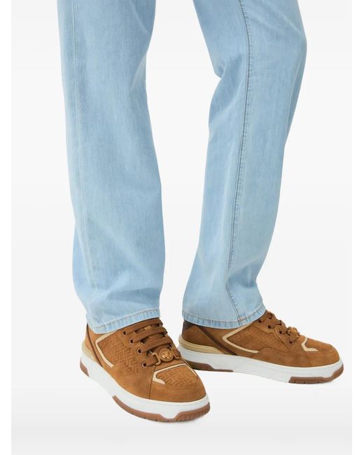 Versace Brown Biggie Basket Suede Sneakers for men