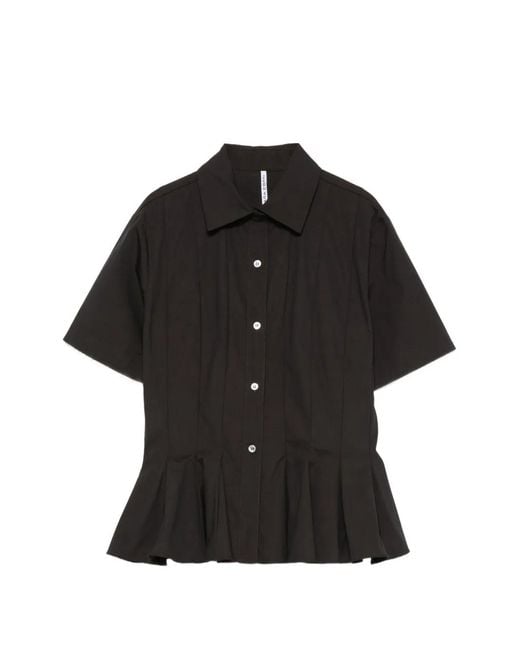 Liviana Conti Black Pleated Peplum-Hem Shirt