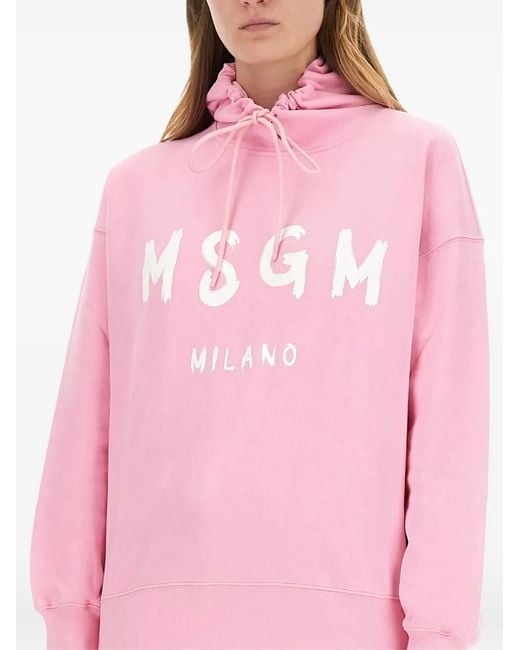 MSGM Pink Logo-Printed Hoodie