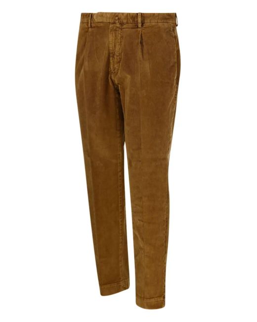 Santaniello Brown Pleated Corduroy Trousers for men