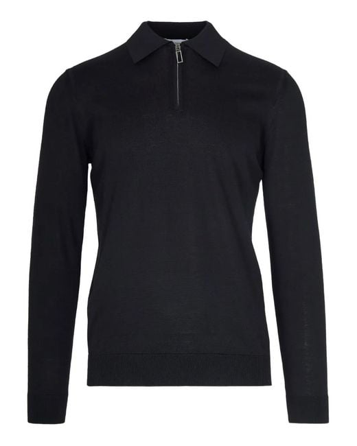 Paolo Pecora Black Polo En Laine Vierge À Fermeture Zippée for men
