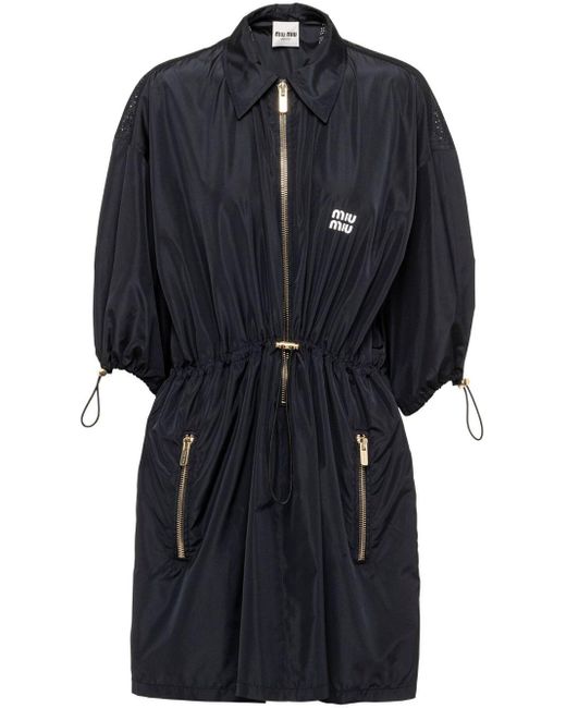 Robe Technical Silk à coupe courte Miu Miu en coloris Black