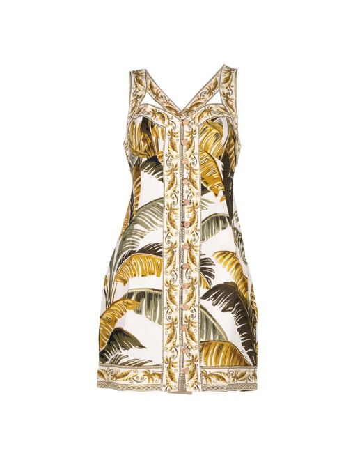 Farm Rio Metallic Leaf-Print Mini Dress