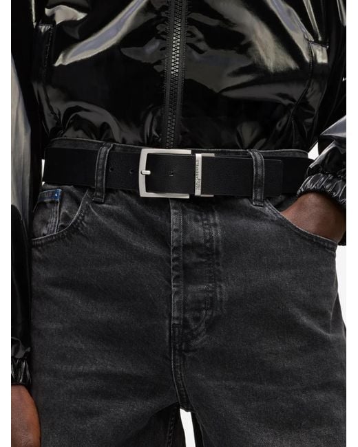 Karl Lagerfeld Black Monogram Leather Reversible Belt for men