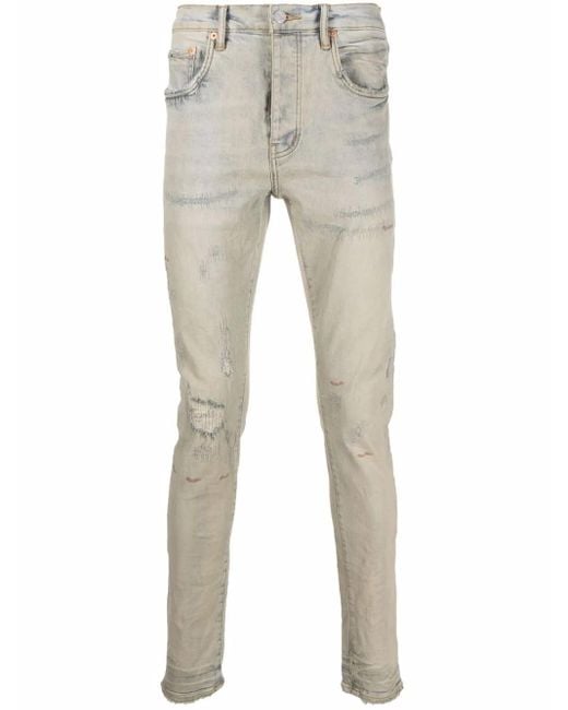 Purple Brand Gray Distressed Skinny Jeans for men