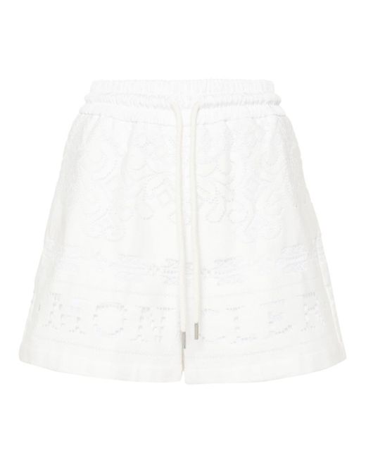 Moncler White Perforated-logo Lace Shorts