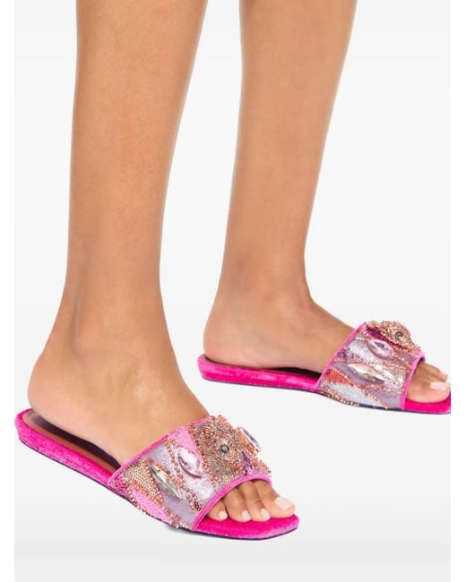 Kurt Geiger Pink Kensington Sequin-Embellished Eagle-Head Loafers