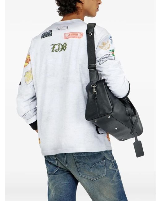 DIESEL White Long-Sleeve T-Shirt With All-Over Patches Print for men