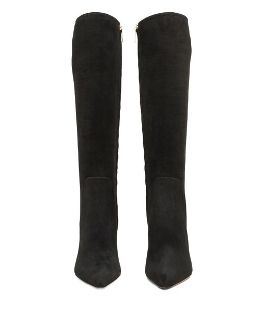 Santoni Black High-Heel Suede Boots
