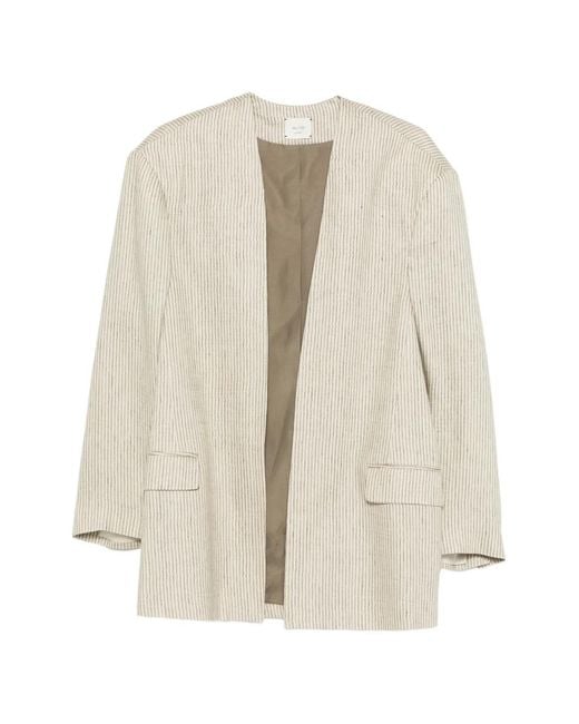 Alysi White Striped Pocketed Blazer