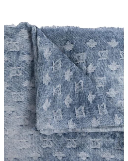 DSquared² Blue Fringed Patterned Scarf