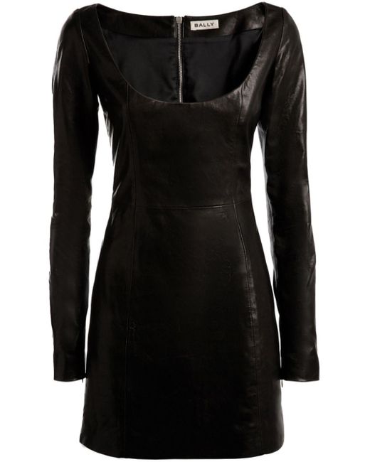 Bally Black Long-sleeve Leather Mini Dress