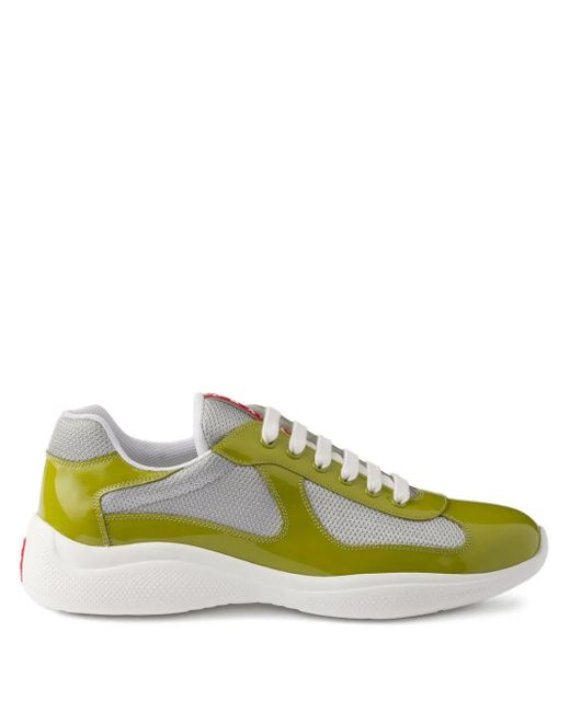 Prada Green Patent Leather-Blend America's Cup Sneakers for men