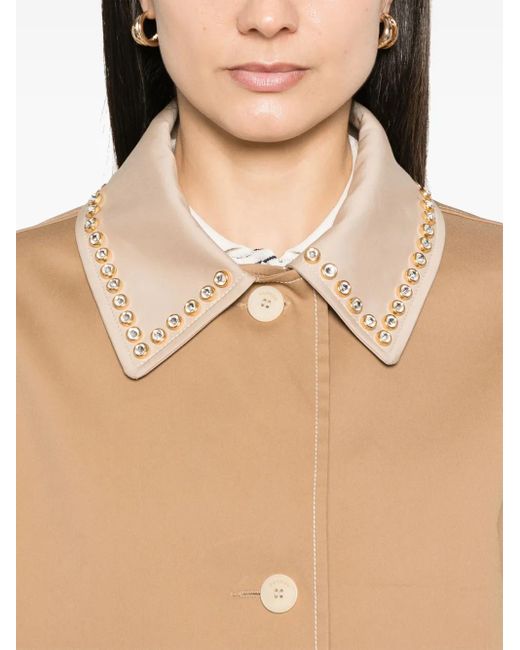Sandro Natural Rhinestone-Collar Trench Coat