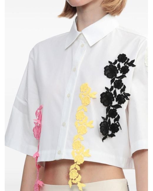 MSGM White Floral-appliqué Cotton Shirt