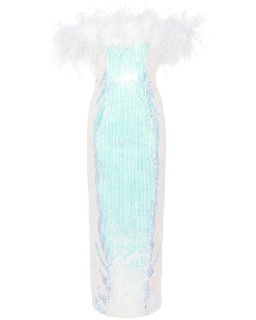 Nissa Blue Feather-Trim Sequin-Design Dress
