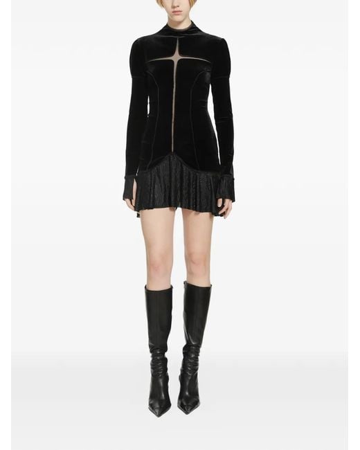 Daisy London Black Velvet Pleated-Skirt Mini Dress