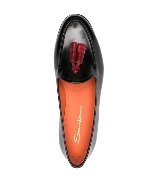 Santoni Black Tassel-detail Leather Loafers