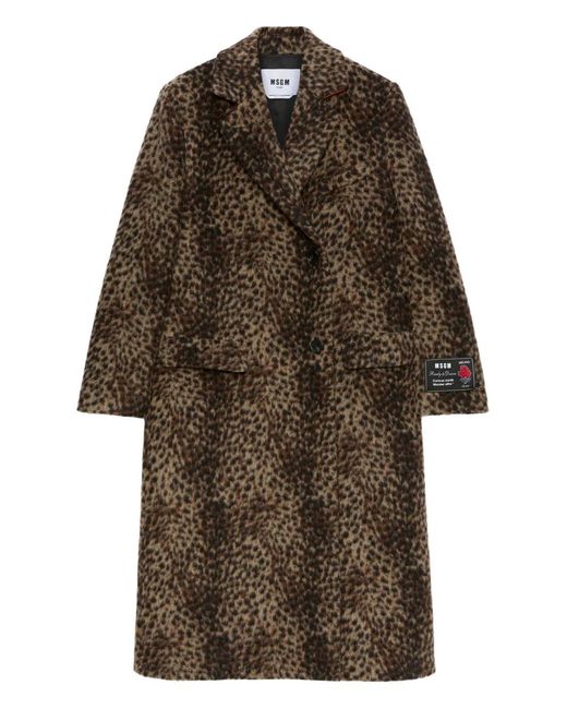 MSGM Brown Leopard-Print Double-Breasted Coat