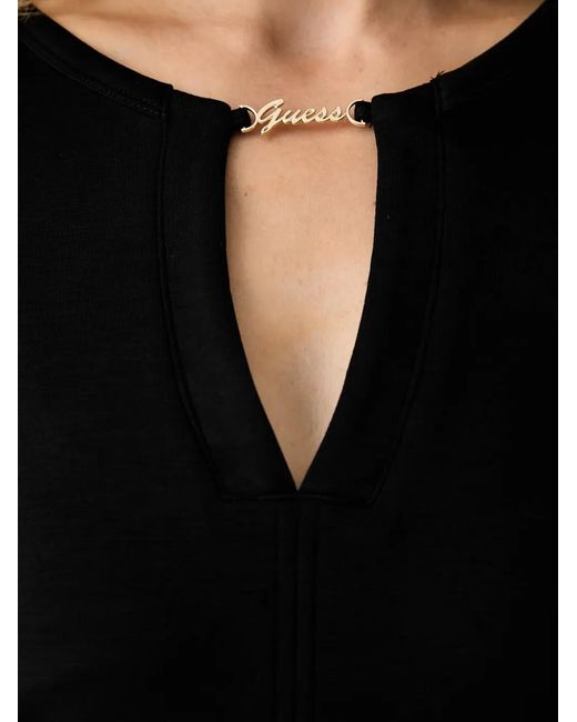 Guess Black Logo-Plaque Mini Dress