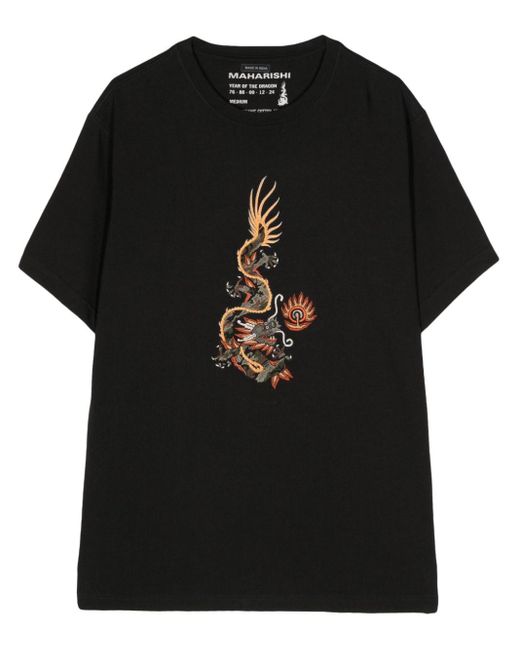 Maharishi Black Dragon-embroidered Cotton T-shirt for men