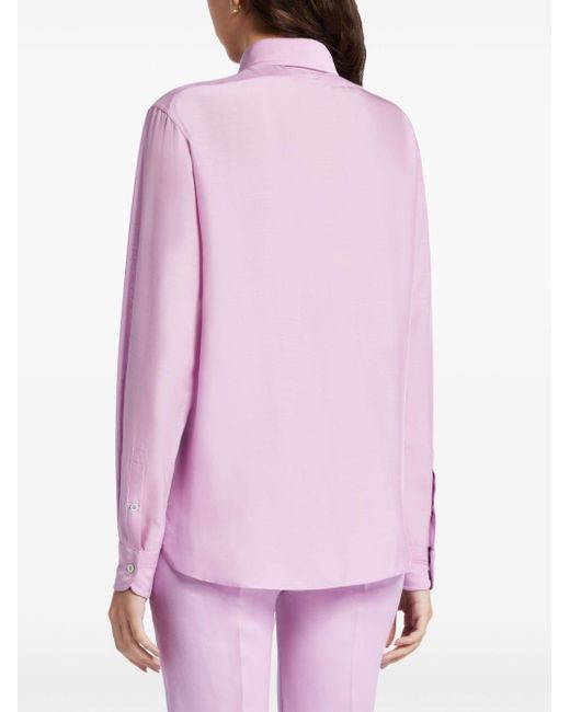 Tom Ford Pink Plissé-detailed Silk Shirt