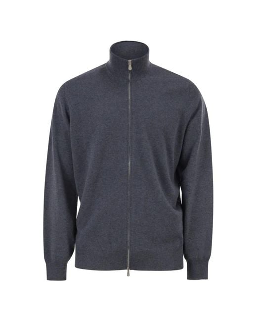 Brunello Cucinelli Blue High-Neck Zip-Up Cardigan for men