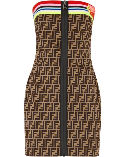 Robe bustier courte à motif monogrammé Fendi en coloris Brown