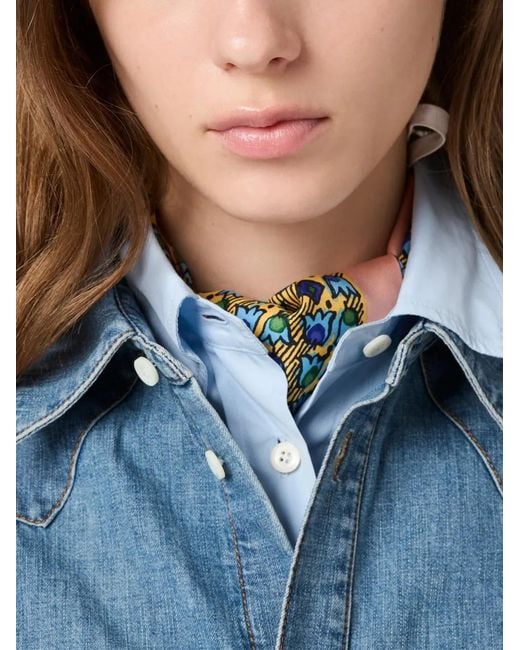 Miu Miu Blue Logo-Embroidered Side-Tie Shirt