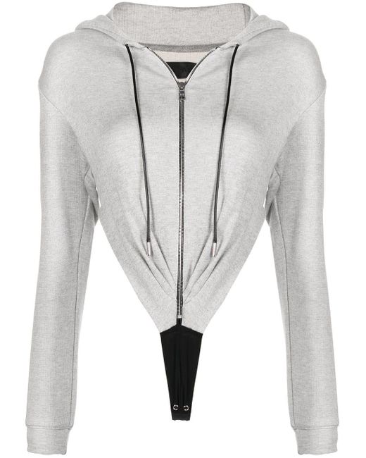 RTA Hoodiestyle Highcut Bodysuit in Grey (Gray) Lyst