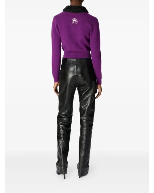 MARINE SERRE Purple Wool Cropped Cardigan