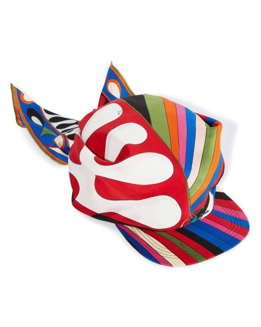 Emilio Pucci Red Abstract-pattern Silk Visor Hat