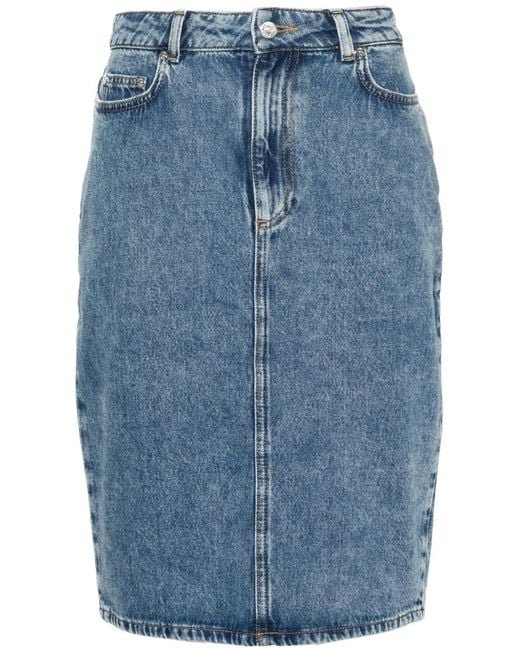 Moschino Blue Logo-Appliqué Pencil Denim Skirt