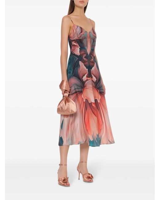 Alberta Ferretti Pink Floral-Print Midi Dress