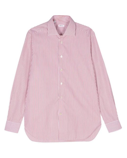 Kiton Gestreept Popeline Overhemd in het Pink voor heren
