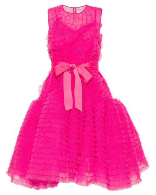 Huishan Zhang Midi-jurk Met Ruches in het Pink