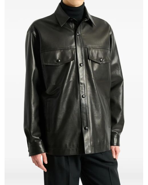 Balmain Black Leather Overshirt for men